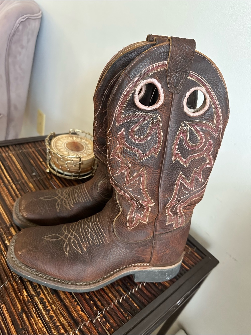 Brown Embroidered Western Cowboy Boots - Stylish Western Look - Picture 3 of 10